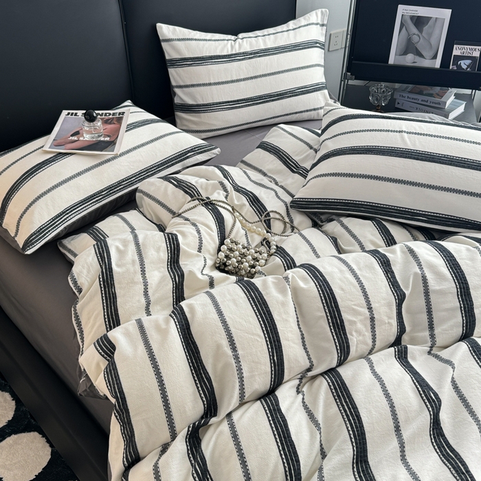 91家纺网 家纺一手货源 找家纺 简宜家居（朝初家纺） 2025新款40支全棉提花四件套（简川-星辰系列） 简川-乳白