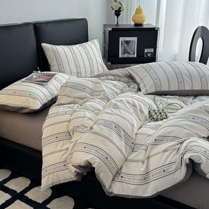 简宜家居（朝初家纺） 2025新款40支全棉提花四件套（简川-星辰系列） 星辰-雅灰