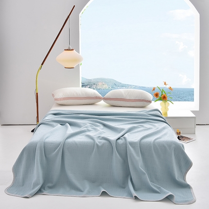 米奈家居 2025全棉针织棉提花多功能盖毯 天空蓝