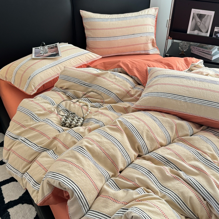 91家纺网 家纺一手货源 找家纺 简宜家居（朝初家纺） 2025新款40支全棉提花四件套（简川-星辰系列） 简川-赤丹