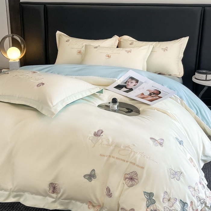 91家纺网 家纺一手货源 找家纺 （总）欧乐蒂 2025新款A类亲肤棉刺绣四件套-蝶舞