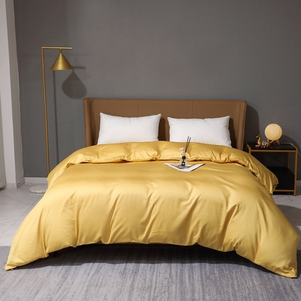 晶缦家纺 2025新款全棉纯棉50支双股贡缎长绒棉纯色单品被套 绮芸-玉米黄 