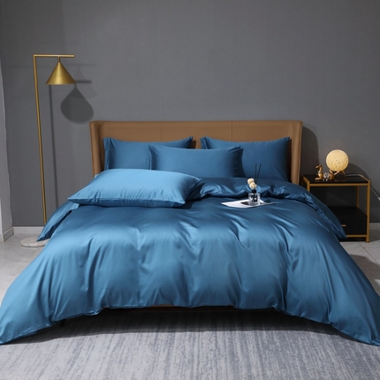 晶缦家纺 2025新款全棉纯棉50支双股贡缎长绒棉纯色多规格四件套 绮芸-宝石蓝