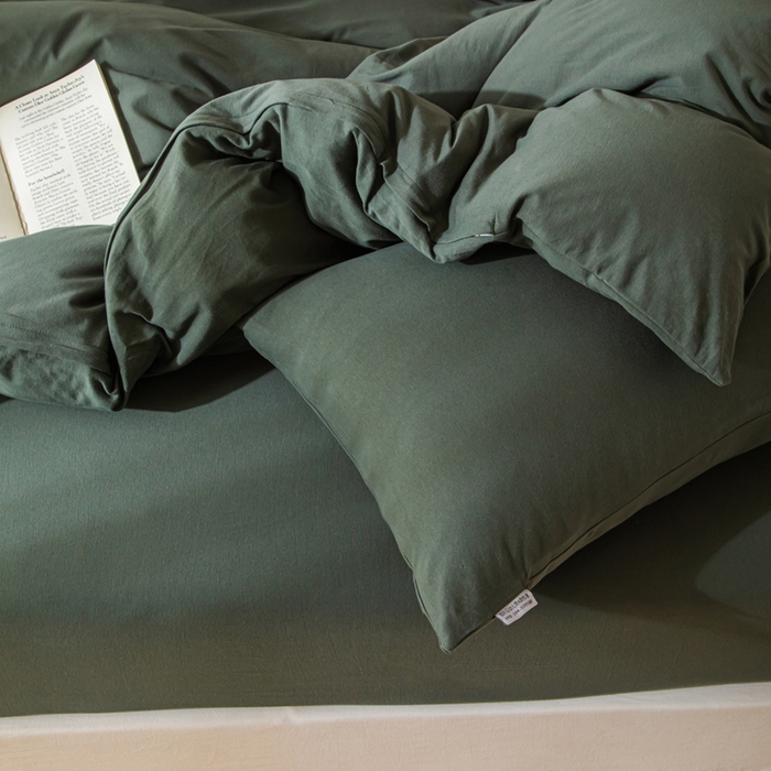 91家纺网 家纺一手货源 找家纺 梦可莱家居 2025春夏新品全棉针织棉纯色系列 青苔绿