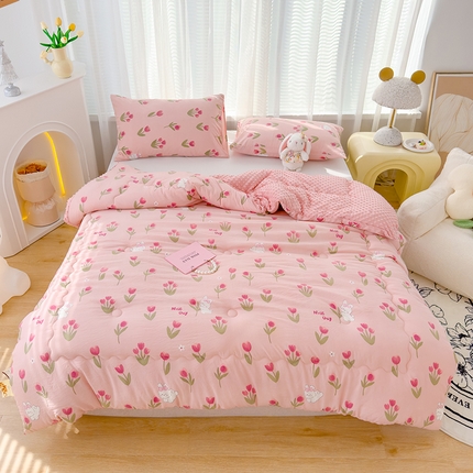 91家纺网 家纺一手货源 找家纺 （总）佰丝居 2025新款A类水洗棉双层纱豆豆被100%新疆棉花被夏被