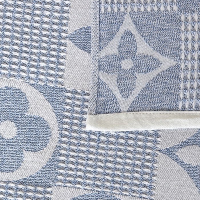 91家纺网 家纺一手货源 找家纺 朴尔家纺-毛巾被 2025新款全棉纱布蜂窝结构系列枕巾 幸运草-浅蓝