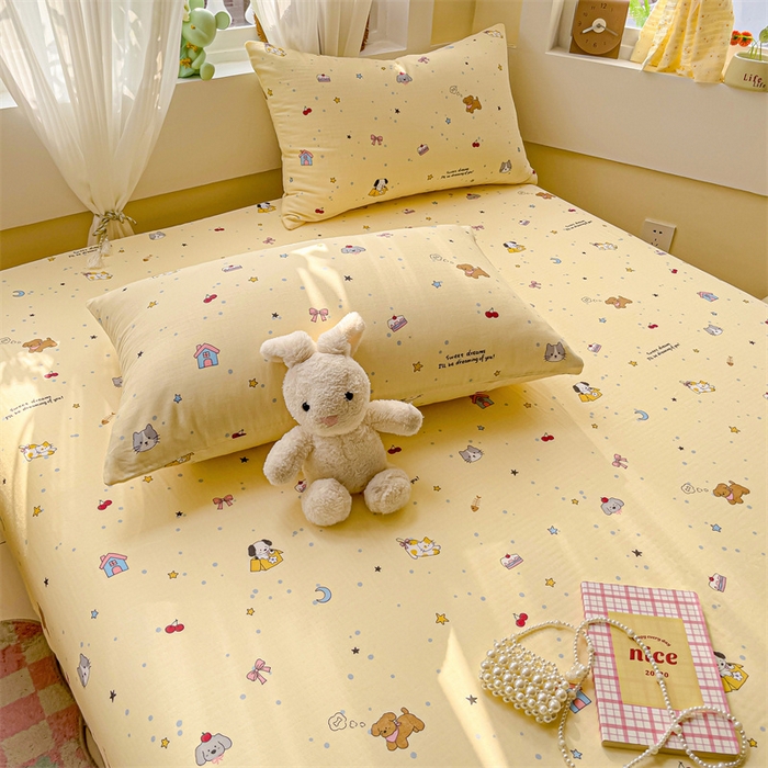 91家纺网 家纺一手货源 找家纺 名兮家居 2025新款全棉双层纱床笠 双层纱-狗狗幻想