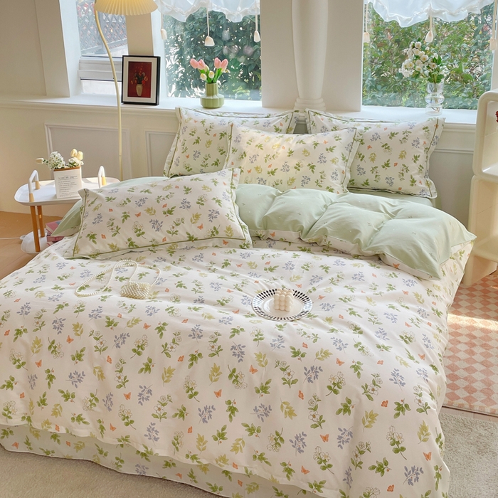 91家纺网 家纺一手货源 找家纺 铭博家纺 2025新款直播爆款100%全棉吊边一字绣工艺款13070印花全棉四件套 芳草记忆