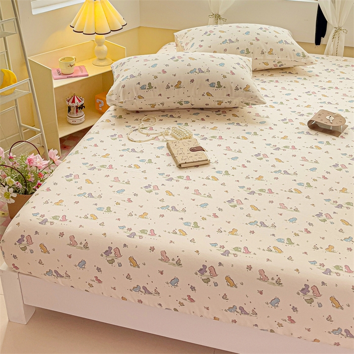 91家纺网 家纺一手货源 找家纺 名兮家居 2025新款全棉双层纱床笠 双层纱-恐龙戏水