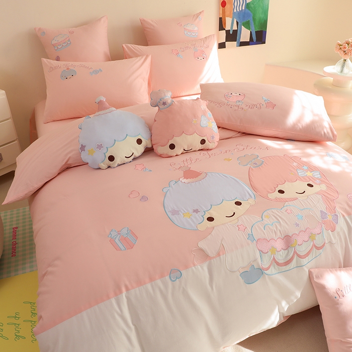 91家纺网 家纺一手货源 找家纺 绒棉世家 2025绒棉世家新款全棉水洗棉贴布绣专版四件套 双子星