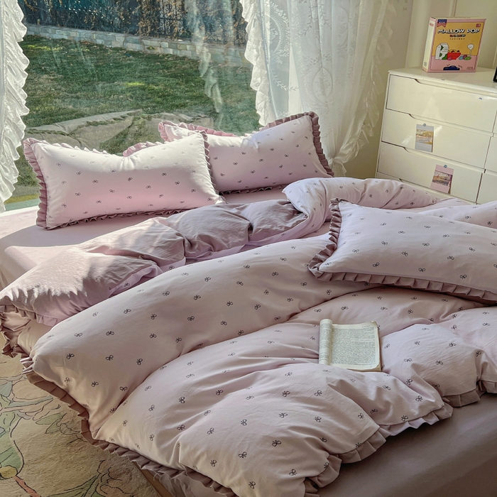 91家纺网 家纺一手货源 找家纺 欧尚 2025新款针织棉双层纱四件套 洁美紫