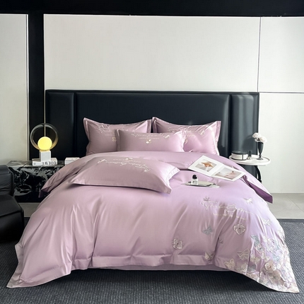 欧乐蒂 2025新款A类亲肤棉刺绣四件套-蝶舞 蝶舞-黛紫