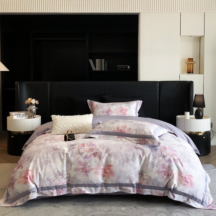 91家纺网 家纺一手货源 找家纺 瑞雪家居 2025新款亲肤舒适50双股长绒棉纯棉四件套系列 笙箫紫,笙箫紫