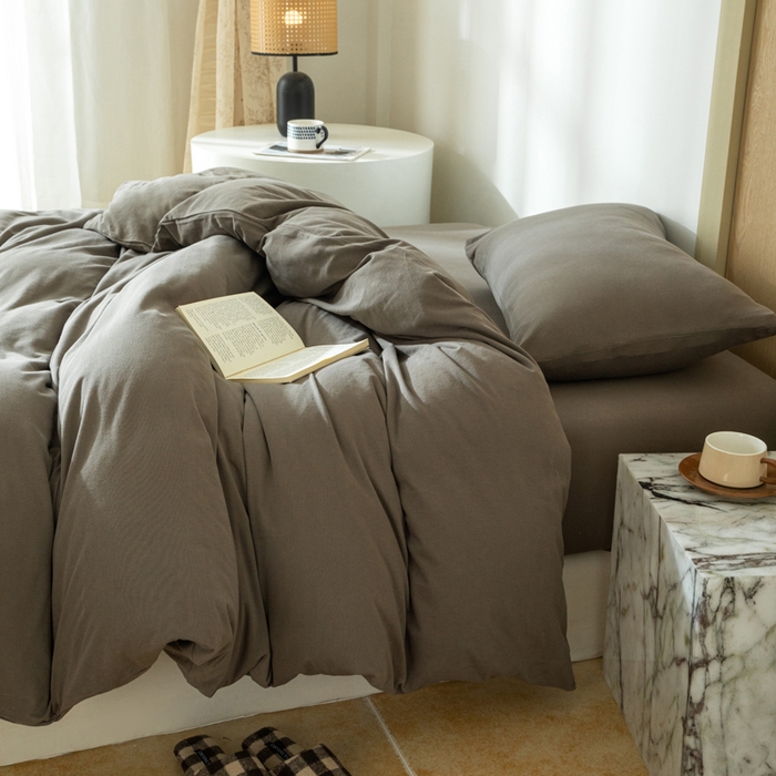 91家纺网 家纺一手货源 找家纺 梦可莱家居 2025春夏新品全棉针织棉纯色系列 烟灰