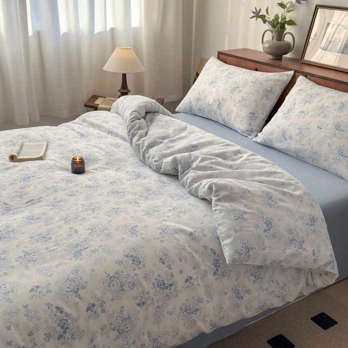 91家纺网 家纺一手货源 找家纺 典曼家纺 2025新款双层纱小清新印花四件套-床拍 浮绘花影