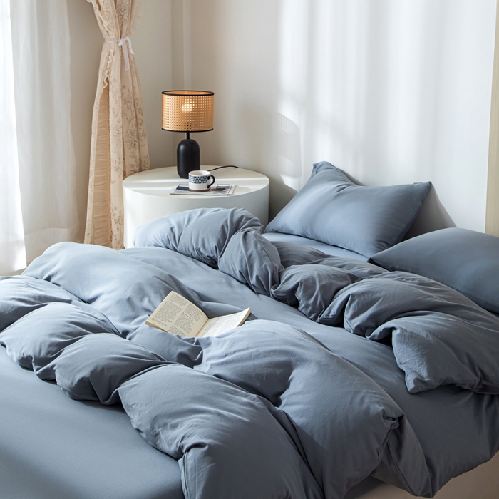 91家纺网 家纺一手货源 找家纺 梦可莱家居 2025春夏新品全棉针织棉纯色系列 蔚蓝