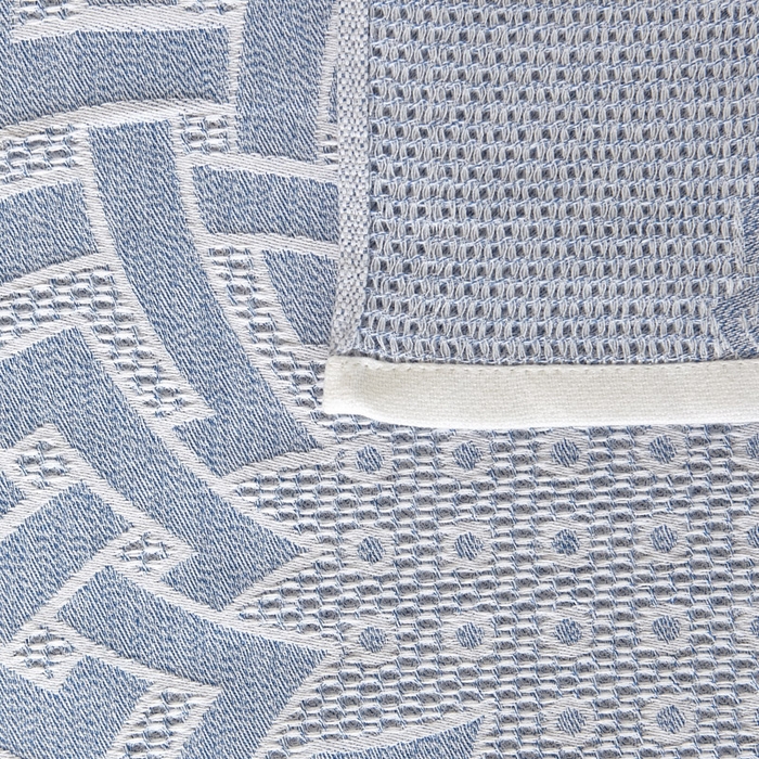 91家纺网 家纺一手货源 找家纺 朴尔家纺-毛巾被 2025新款全棉纱布蜂窝结构系列枕巾 君子莲-浅蓝