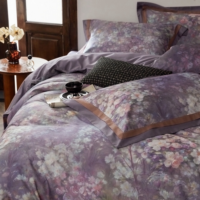 91家纺网 家纺一手货源 找家纺 由丽家纺 2025新款数码印花四件套 花姗月-紫