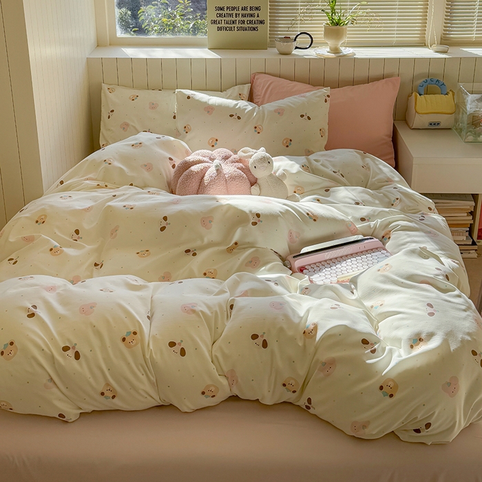 91家纺网 家纺一手货源 找家纺 繁花家居 2025新款软乎乎时尚印花水洗棉四件套 动物大头贴