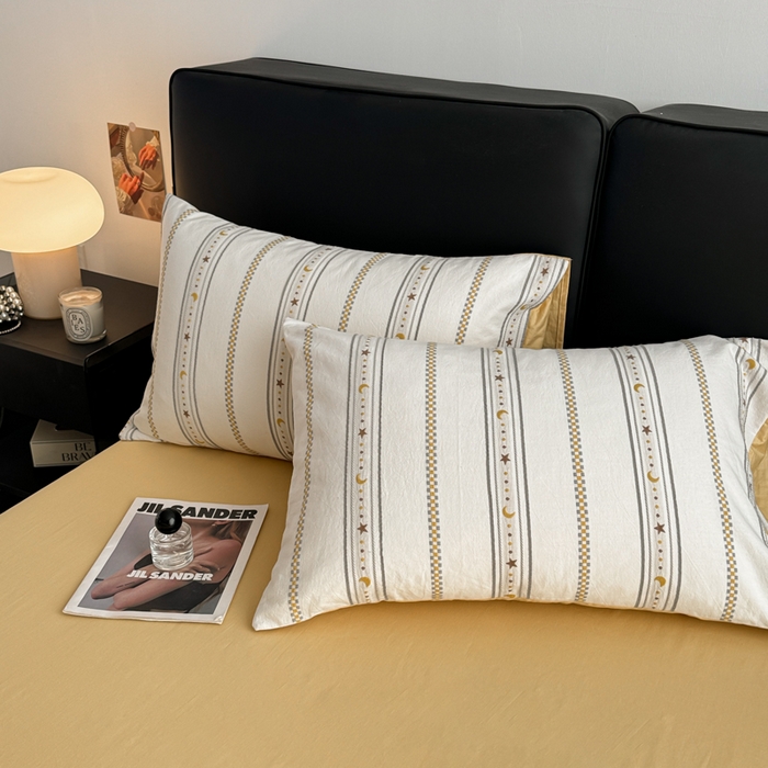 91家纺网 家纺一手货源 找家纺 简宜家居（朝初家纺） 2025新款40支全棉提花四件套（简川-星辰系列） 星辰-暖黄