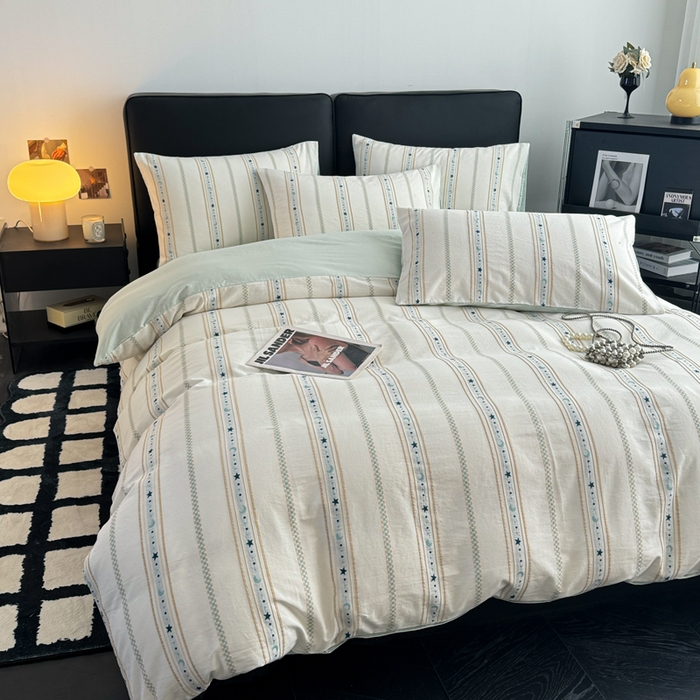 91家纺网 家纺一手货源 找家纺 简宜家居（朝初家纺） 2025新款40支全棉提花四件套（简川-星辰系列） 星辰-冰蓝