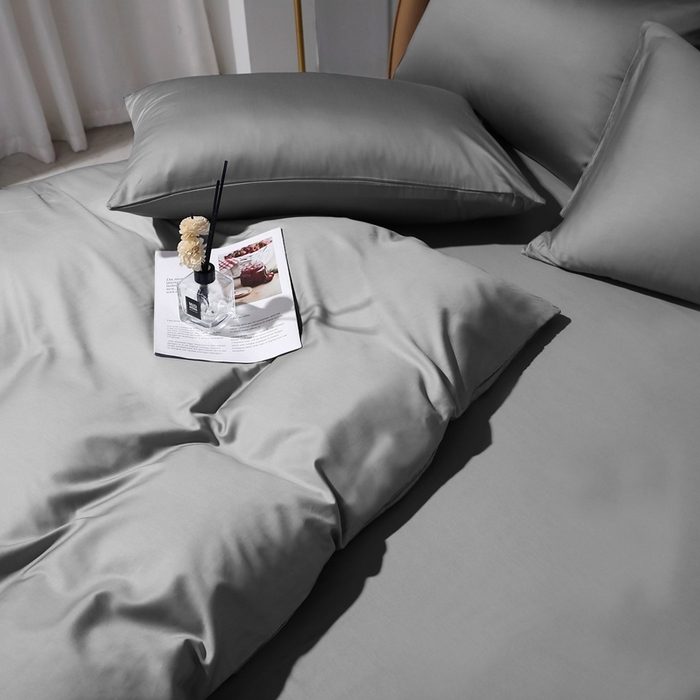 91家纺网 家纺一手货源 找家纺 晶缦家纺 2025新款全棉纯棉50支双股贡缎长绒棉纯色多规格四件套 绮芸-中度灰 