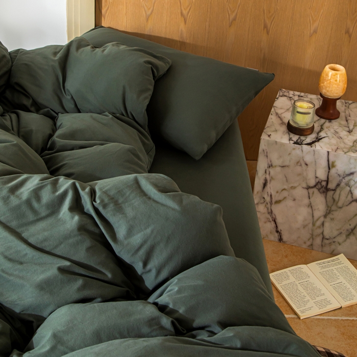 91家纺网 家纺一手货源 找家纺 梦可莱家居 2025春夏新品全棉针织棉纯色系列 青苔绿