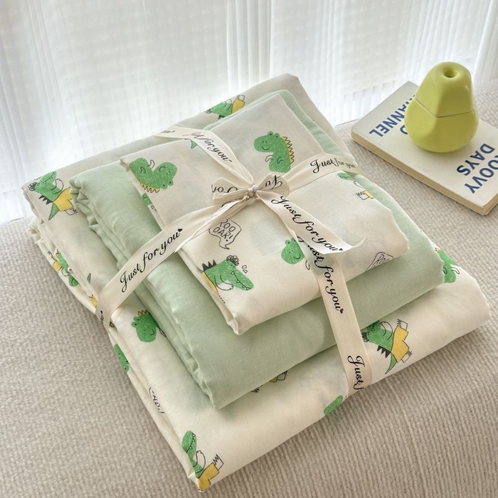 91家纺网 家纺一手货源 找家纺 2025新款双层纱印花卡通四件套-叠拍 酷酷龙