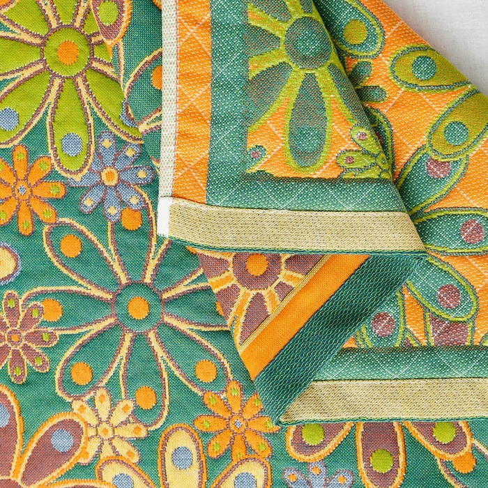 91家纺网 家纺一手货源 找家纺 朴尔家纺-毛巾被 2025新款全棉四层纱布色织提花宽边时尚枕巾 繁花似锦-绿