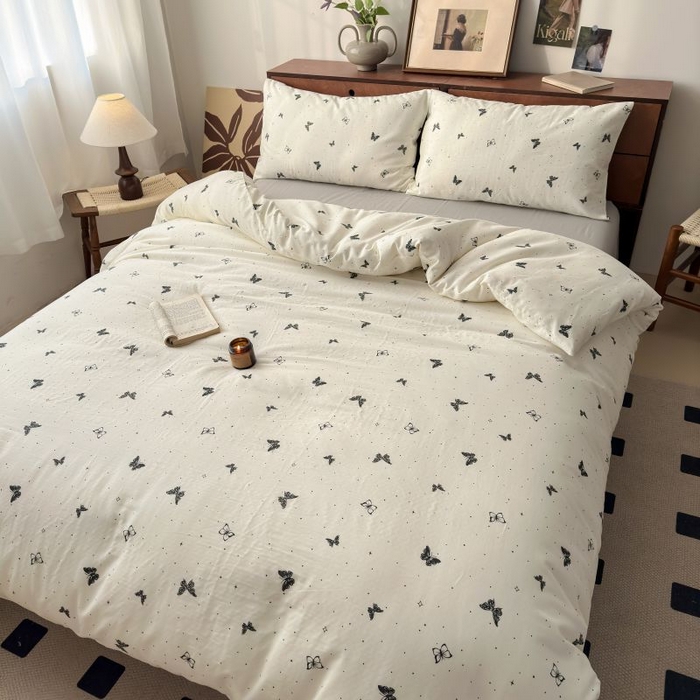 91家纺网 家纺一手货源 找家纺 典曼家纺 2025新款双层纱小清新印花四件套-床拍 蝶梦