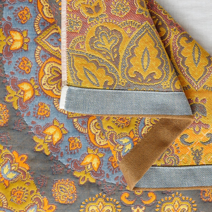 91家纺网 家纺一手货源 找家纺 朴尔家纺-毛巾被 2025新款全棉四层纱布色织提花宽边时尚枕巾 复古花园-黄