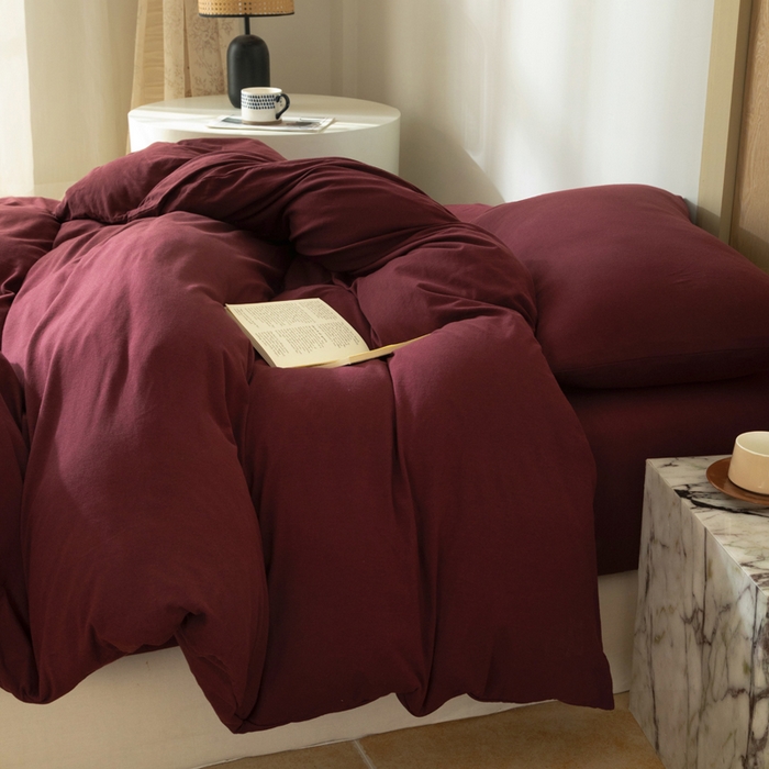 91家纺网 家纺一手货源 找家纺 梦可莱家居 2025春夏新品全棉针织棉纯色系列 安哥拉红