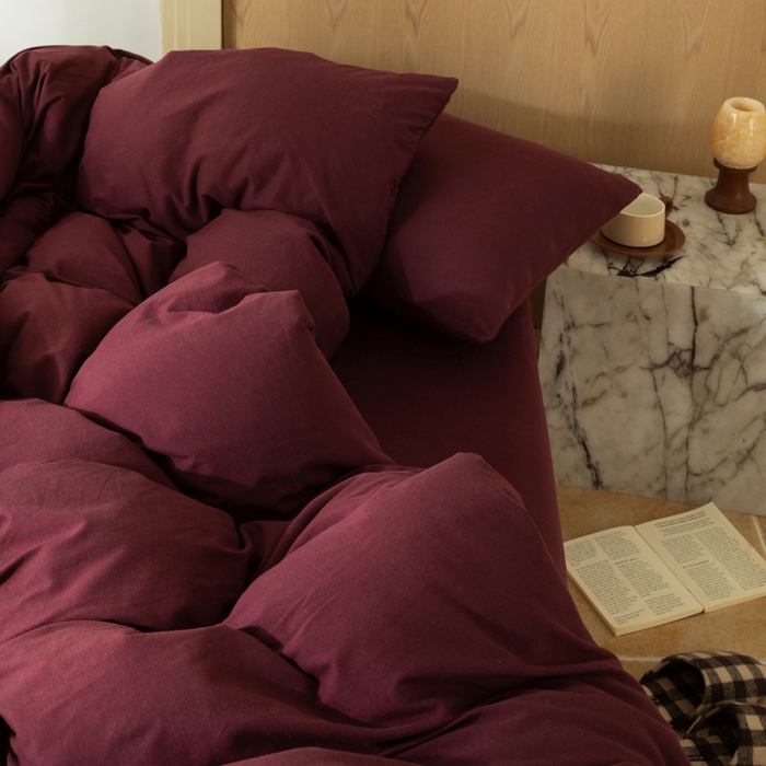 91家纺网 家纺一手货源 找家纺 梦可莱家居 2025春夏新品全棉针织棉纯色系列 安哥拉红