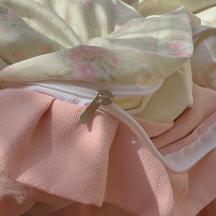 91家纺网 家纺一手货源 找家纺 欧尚 2025新款针织棉双层纱四件套 花开洁语