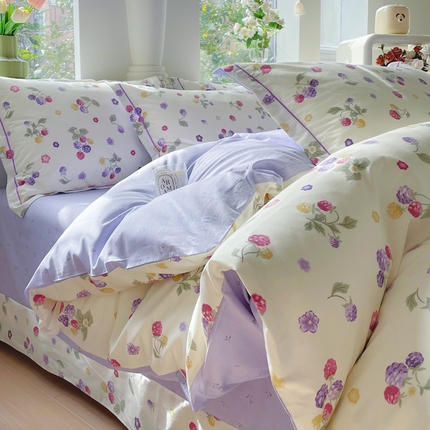 91家纺网 家纺一手货源 找家纺 （总）铭博家纺 2025新款直播爆款100%全棉吊边一字绣工艺款13070印花全棉四件套