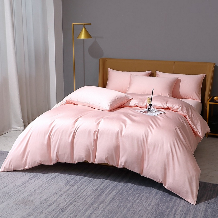 91家纺网 家纺一手货源 找家纺 晶缦家纺 2025新款全棉纯棉50支双股贡缎长绒棉纯色多规格四件套 绮芸-浅粉玉