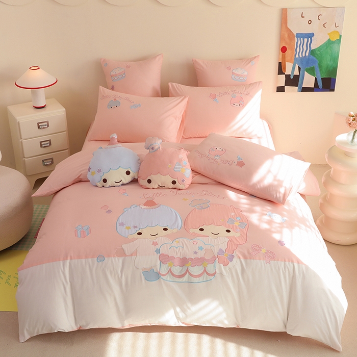 91家纺网 家纺一手货源 找家纺 绒棉世家 2025绒棉世家新款全棉水洗棉贴布绣专版四件套 双子星