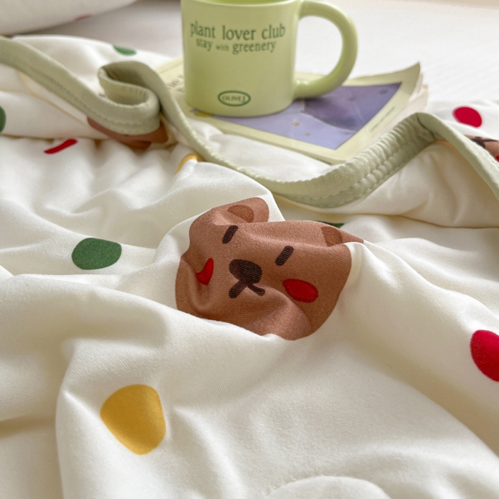 91家纺网 家纺一手货源 找家纺 桃子家居  2025新款A类高品质牛奶针织棉软糯大豆夏被 针织棉-波点熊