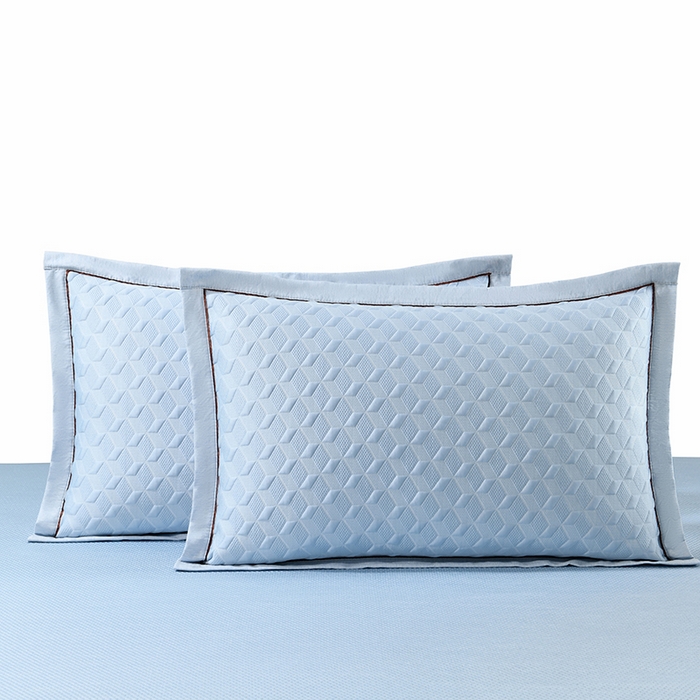 91家纺网 家纺一手货源 找家纺 小猫派 2025夏季冰丝枕头套A类豆豆凉感常规枕套 凉感不绣花-菱形蓝