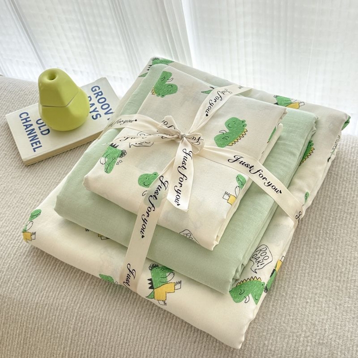 91家纺网 家纺一手货源 找家纺 2025新款双层纱印花卡通四件套-叠拍 酷酷龙