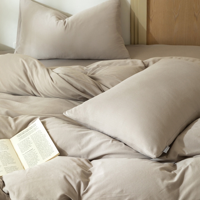 91家纺网 家纺一手货源 找家纺 梦可莱家居 2025春夏新品全棉针织棉纯色系列 米灰