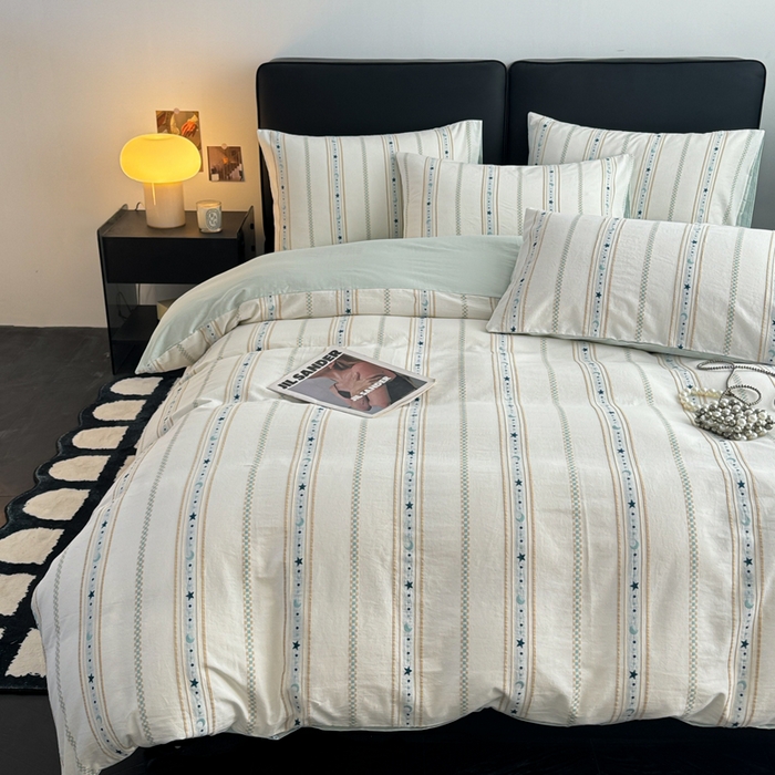 91家纺网 家纺一手货源 找家纺 简宜家居（朝初家纺） 2025新款40支全棉提花四件套（简川-星辰系列） 星辰-冰蓝