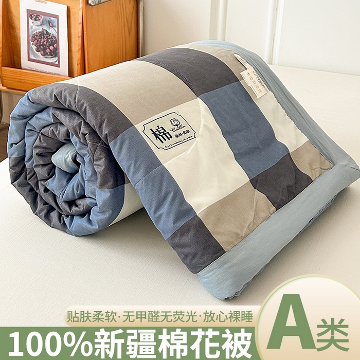 91家纺网 家纺一手货源 找家纺 佰丝居 2025新款A类水洗棉夏被100%新疆棉花被空调被夏凉被 蓝大格