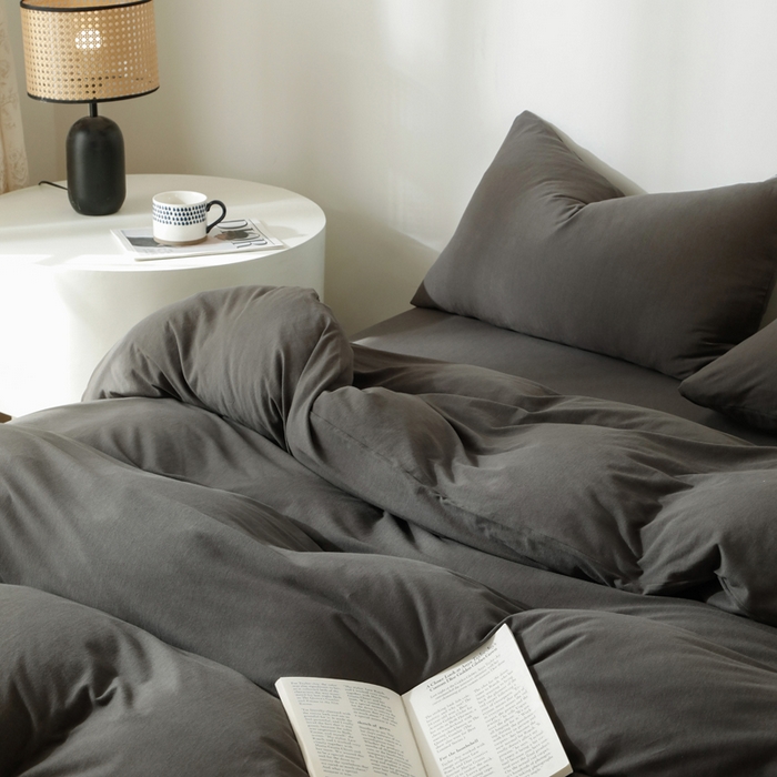 91家纺网 家纺一手货源 找家纺 梦可莱家居 2025春夏新品全棉针织棉纯色系列 碳灰