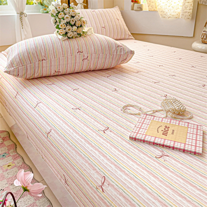 91家纺网 家纺一手货源 找家纺 名兮家居 2025新款全棉双层纱床笠 双层纱-蝴蝶结