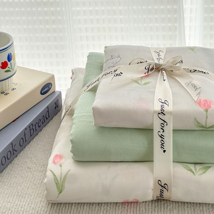 91家纺网 家纺一手货源 找家纺 2025新款双层纱印花卡通四件套-叠拍 郁金香小兔