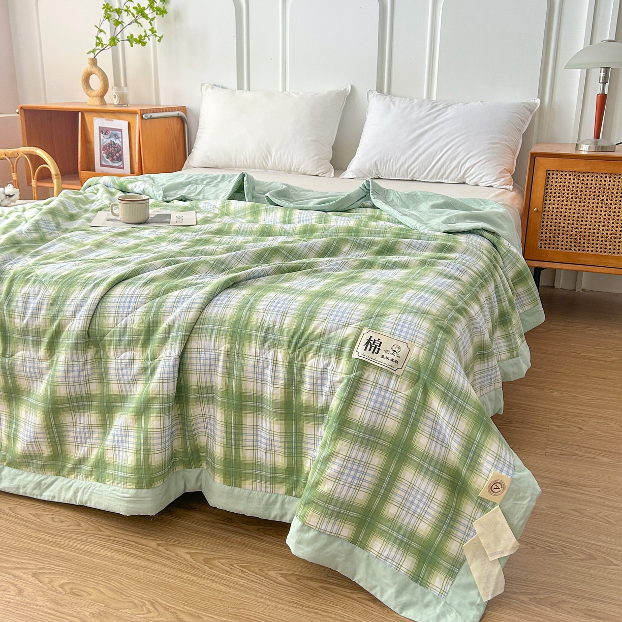 91家纺网 家纺一手货源 找家纺 佰丝居 2025新款A类水洗棉夏被100%新疆棉花被空调被夏凉被 雅致绿