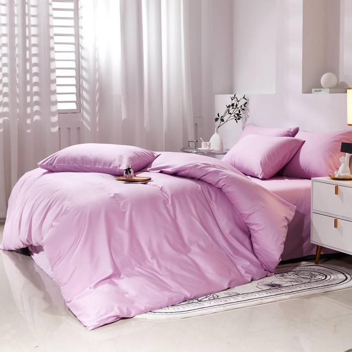 91家纺网 家纺一手货源 找家纺 晶缦家纺 2025新款喷气全棉13376纯棉斜纹纯色多规格四件套-沐兰 沐兰-浅紫