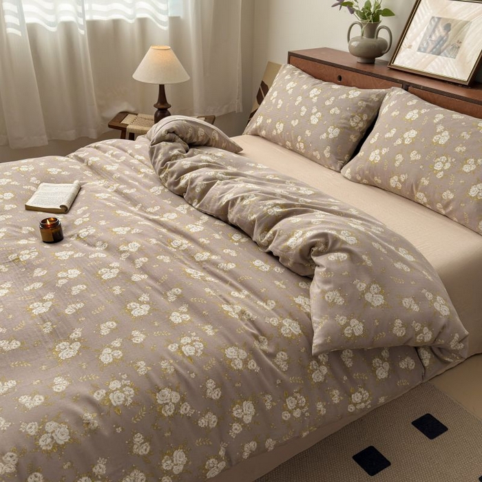 91家纺网 家纺一手货源 找家纺 典曼家纺 2025新款双层纱小清新印花四件套-床拍 北岛诗情