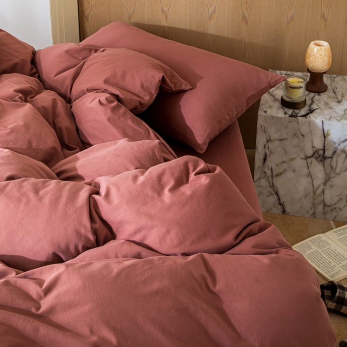 91家纺网 家纺一手货源 找家纺 梦可莱家居 2025春夏新品全棉针织棉纯色系列 胭脂